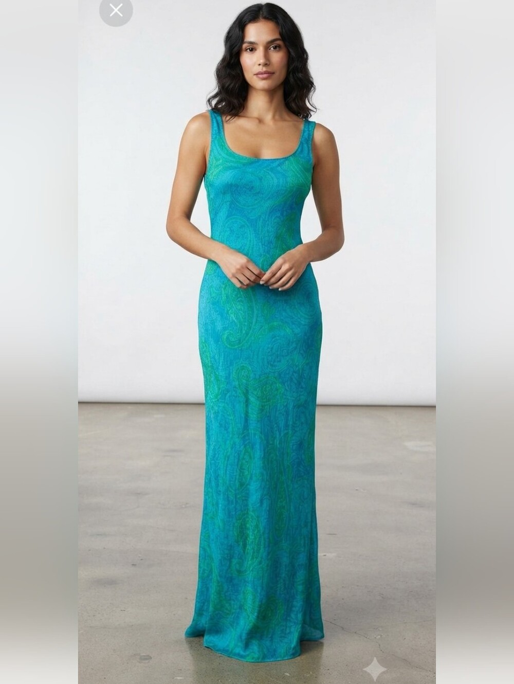 Casual Corner Vintage Paisley Maxi Dress Women's Size 6 Blue Green Made in Italy